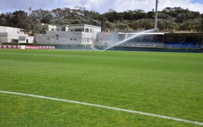 Gozo Football Stadium turf being watered