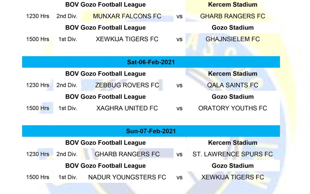 Fixtures published for the first week of February