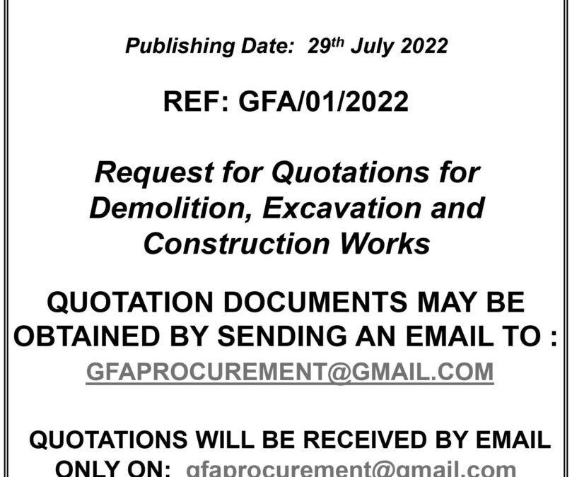 Call For Quotations for Demolition, Excavation and Construction Works