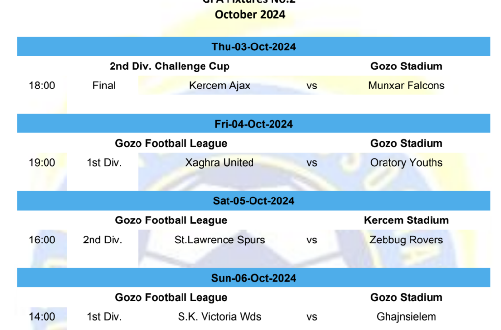 GFA Fixtures No. 2 – October 2024